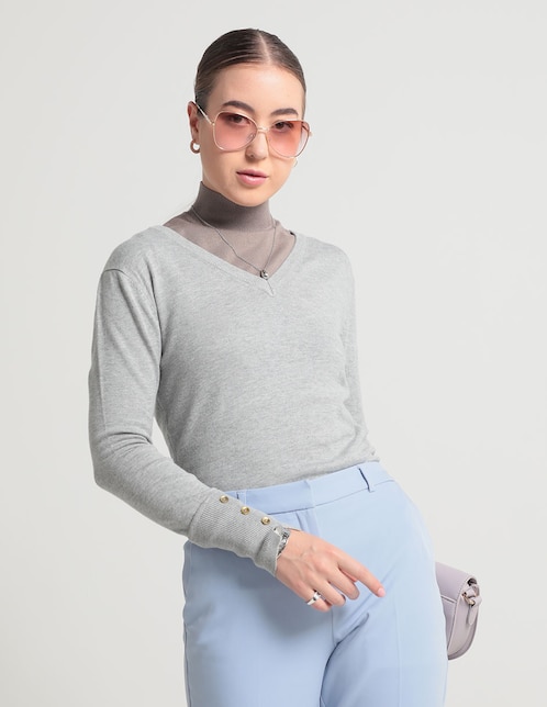 Suéter cuello v para mujer 1