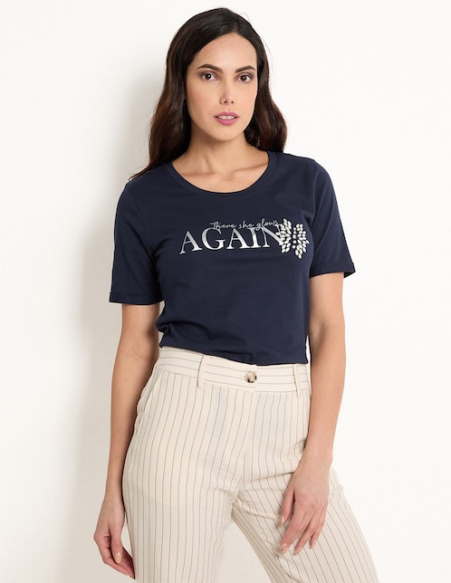 Playera manga larga Contempo cuello redondo para mujer