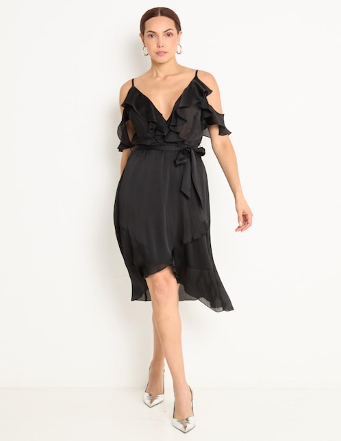 VESTIDO HIGH & LOW CONTEMP, ECH, NEGRO