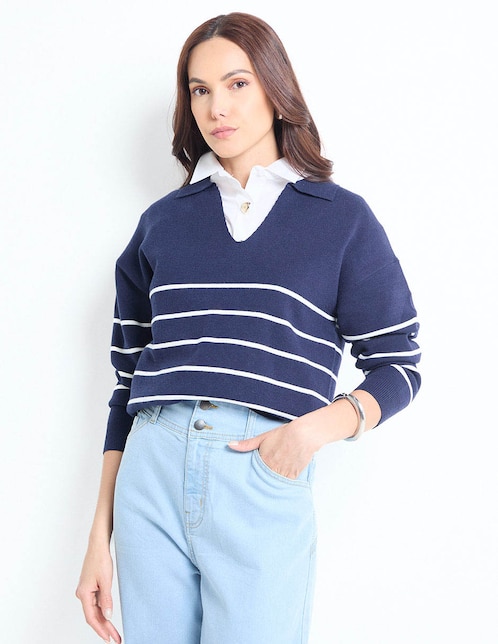 Suéter cuello camisero para mujer 1