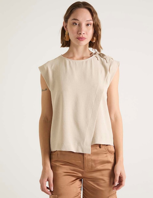 BLUSA COM25830-08 CONT, M, KHAKI CLARO