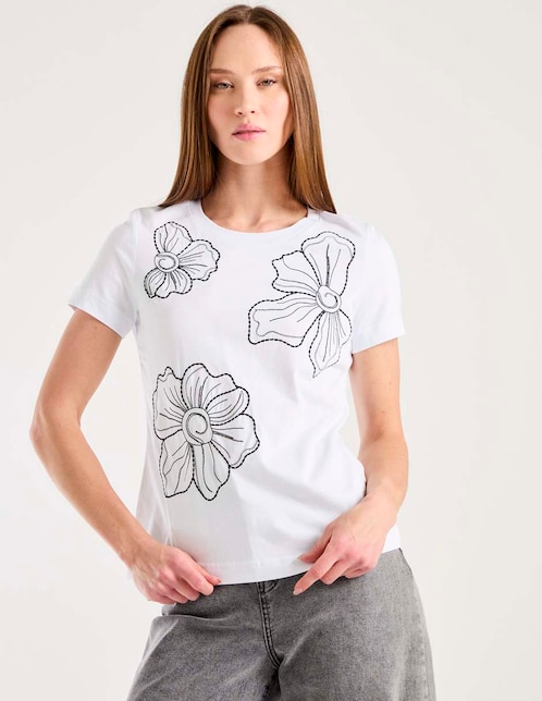 Playera manga corta Contempo cuello redondo para mujer