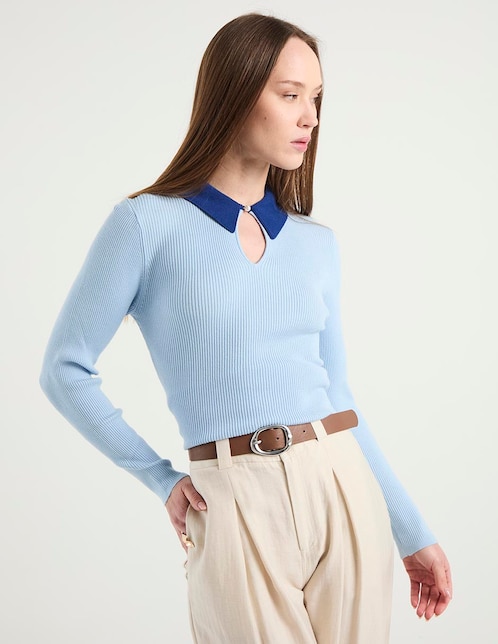 Suéter cuello camisero para mujer 1