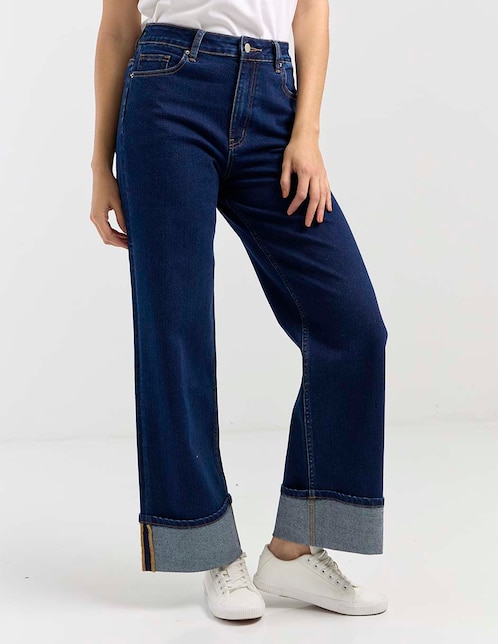 Jeans campana corte cintura para mujer 1