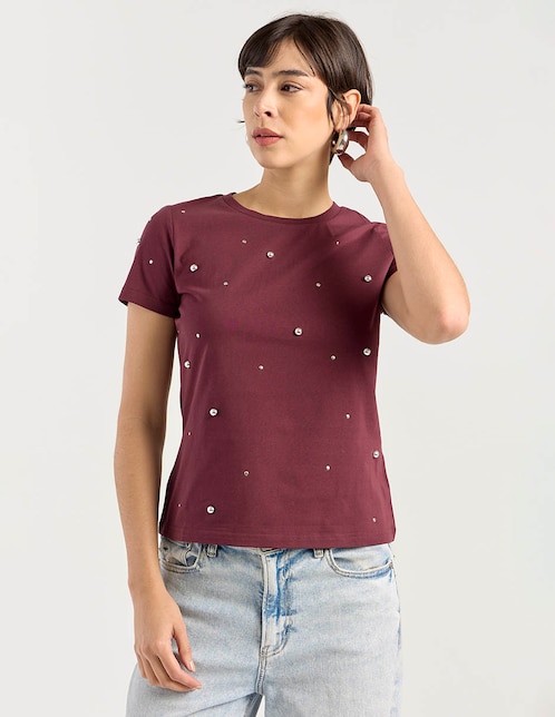 Playera manga corta cuello redondo para mujer 1