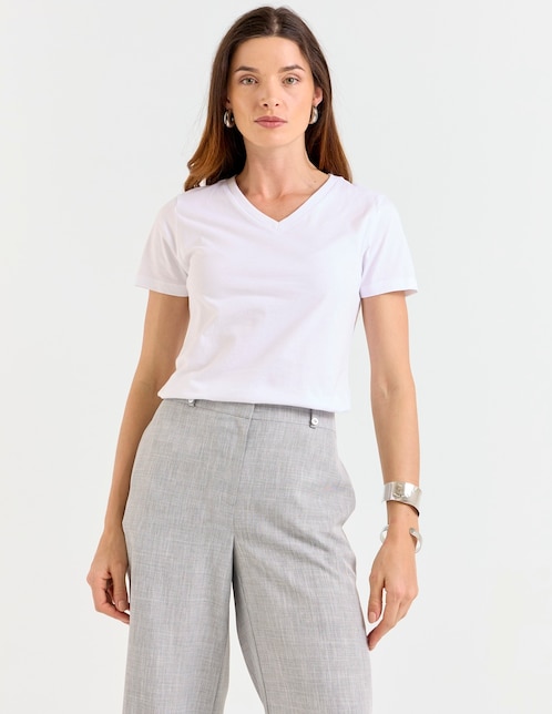 Playera manga corta cuello V para mujer 1