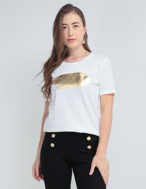 Playera Manga Corta Contempo Cuello Redondo Para Mujer