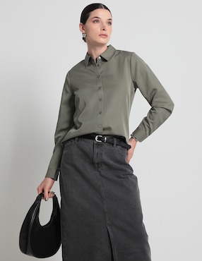 Blusa camisera Contempo manga larga para mujer
