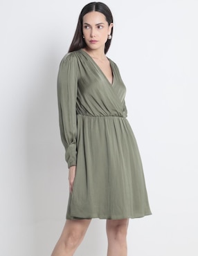 Vestido 3/4 Casual Contempo Escote V Para Mujer