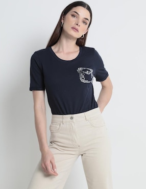 Playera Manga Corta Contempo Cuello Redondo Para Mujer