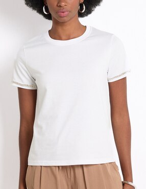 Playera manga corta Contempo cuello redondo para mujer