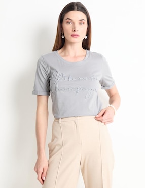Playera manga larga Contempo cuello redondo para mujer