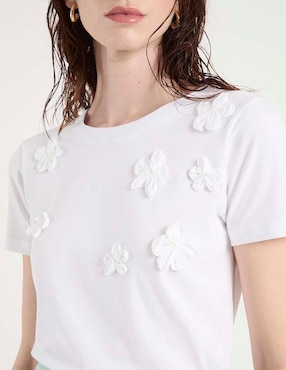 Playera manga corta Contempo cuello redondo para mujer