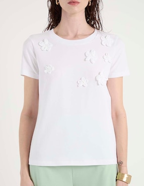 Playera manga corta Contempo cuello redondo para mujer