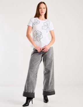 Playera manga corta Contempo cuello redondo para mujer