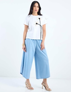 Playera manga corta Contempo cuello redondo para mujer