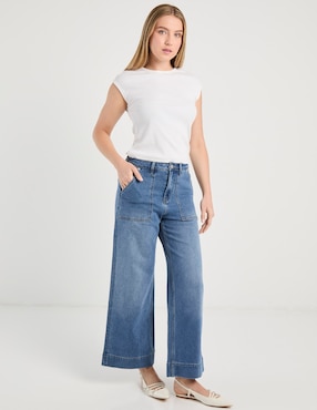 Jeans relaxed amplio cintura Contempo para mujer