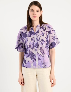 Blusa camisera Contempo manga al codo para mujer