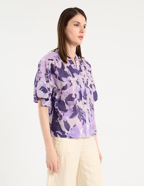 Blusa camisera Contempo manga al codo para mujer