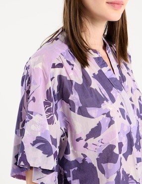 Blusa camisera Contempo manga al codo para mujer
