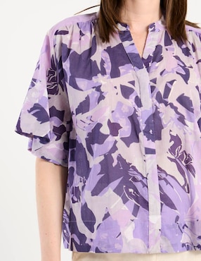 Blusa camisera Contempo manga al codo para mujer