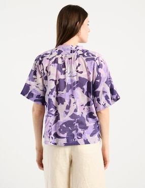 Blusa camisera Contempo manga al codo para mujer