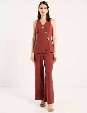 Jumpsuit Contempo de algodón estampado liso para mujer