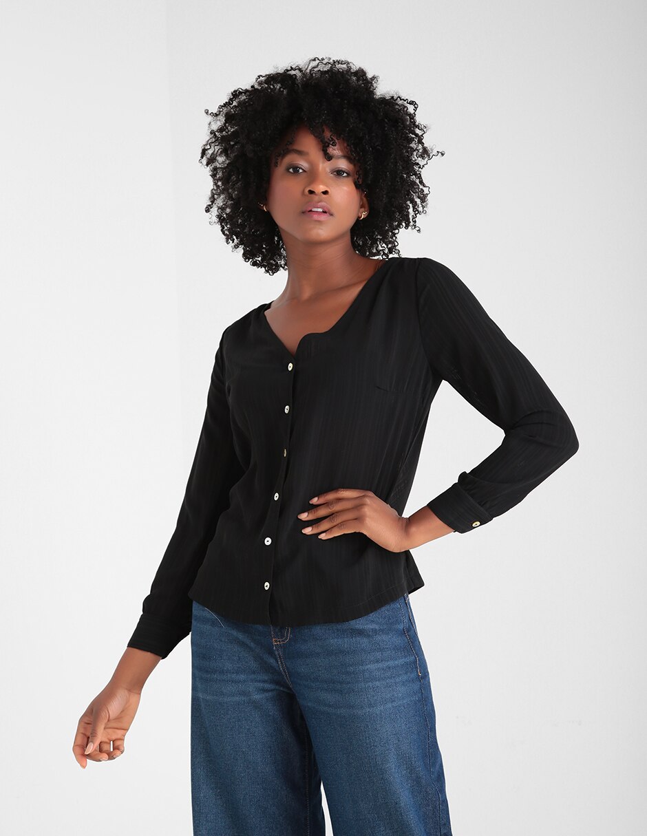 Blusa Contempo manga larga a rayas en SB
