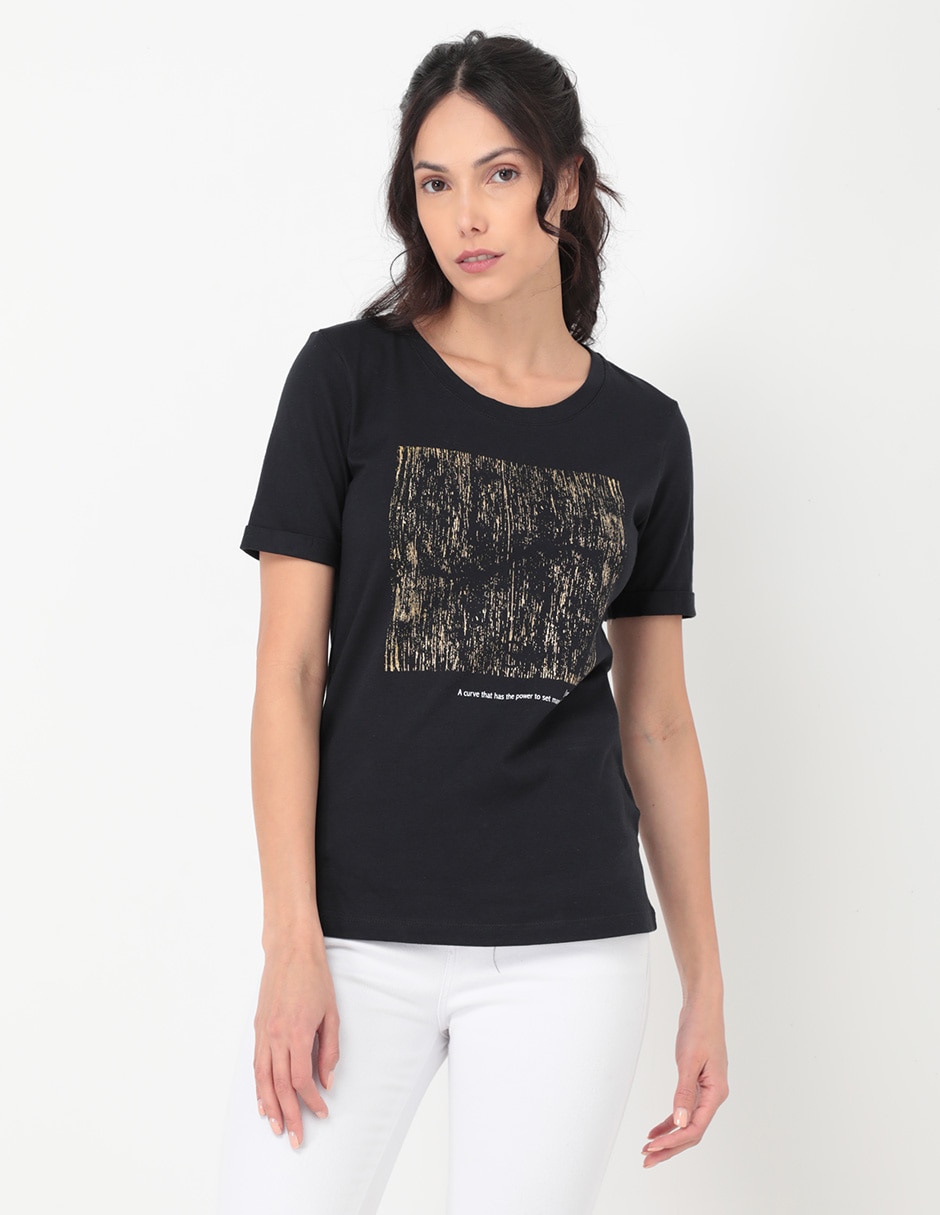 Playera Cuello Redondo Manga Corta Para Mujer Negro