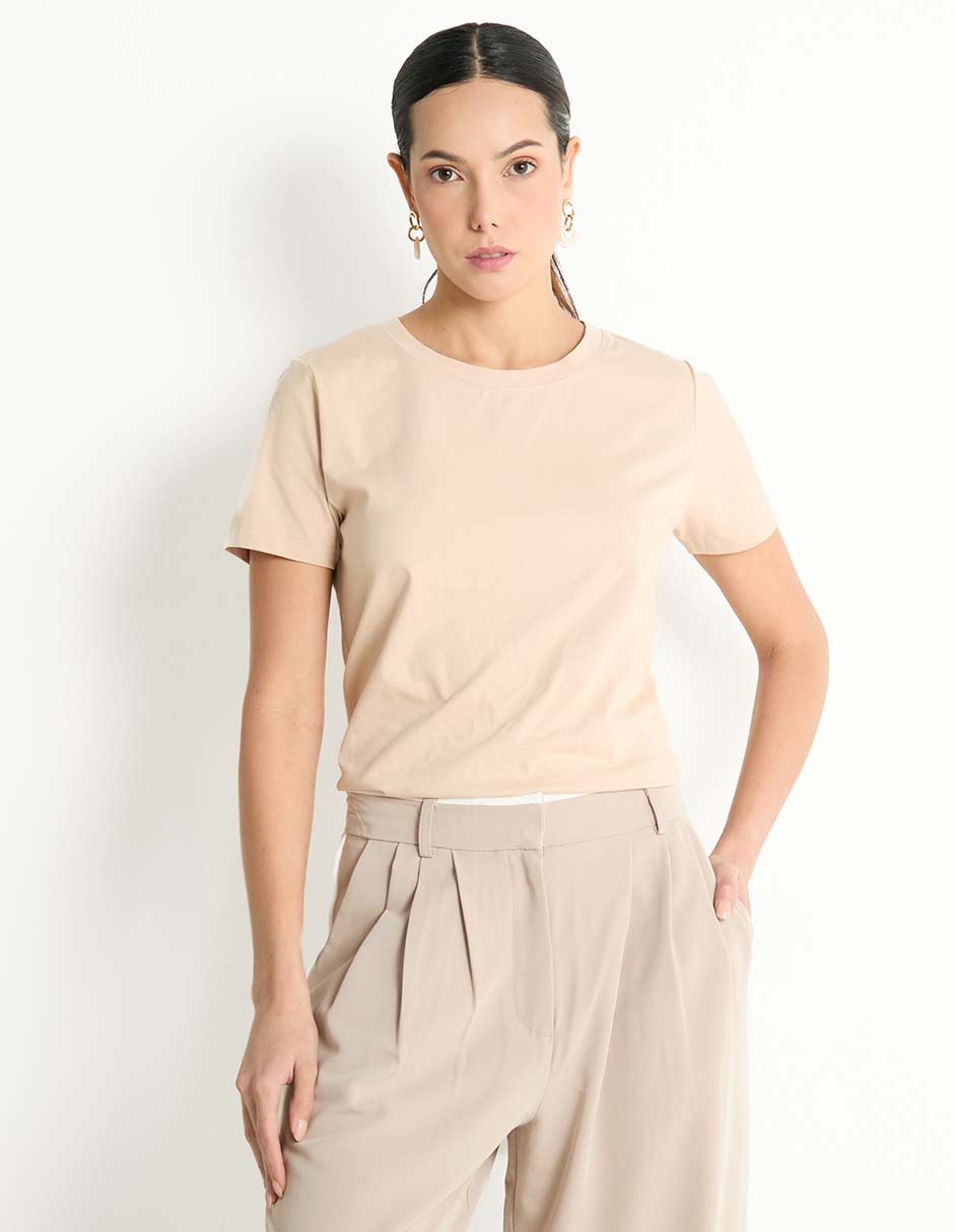 Playera manga corta cuello redondo para mujer