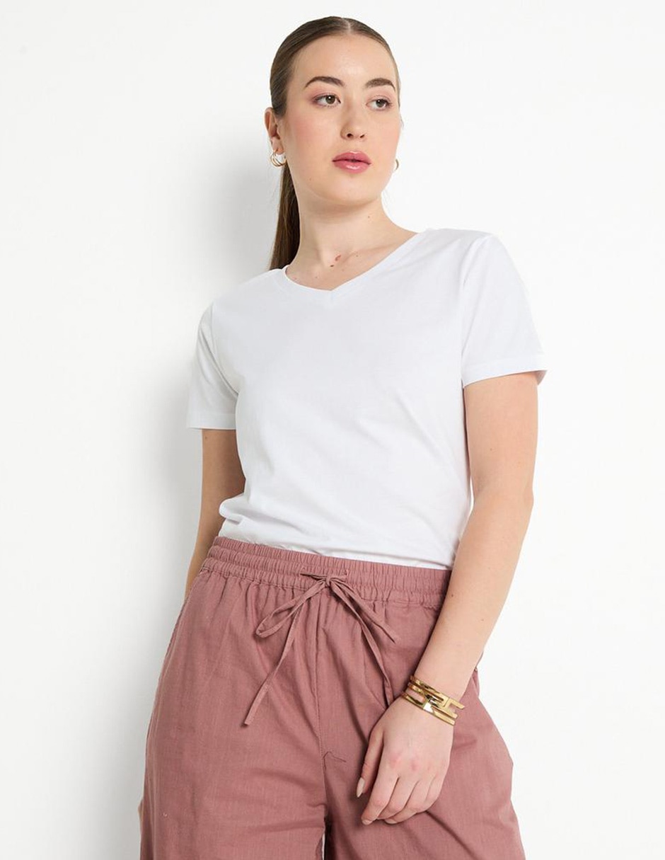 Playera manga corta cuello V para mujer Playera manga corta cuello V para mujer
