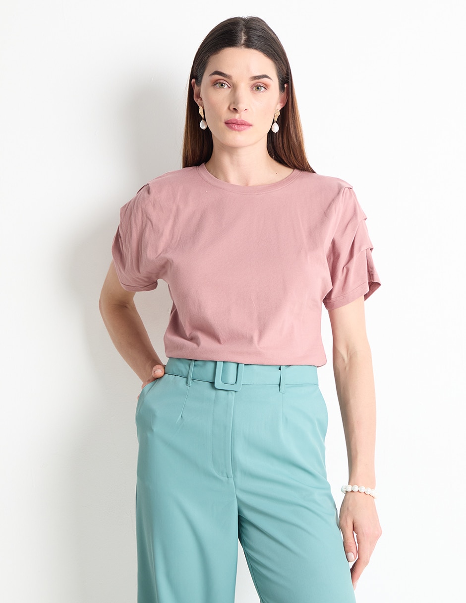 Playera manga corta cuello redondo para mujer