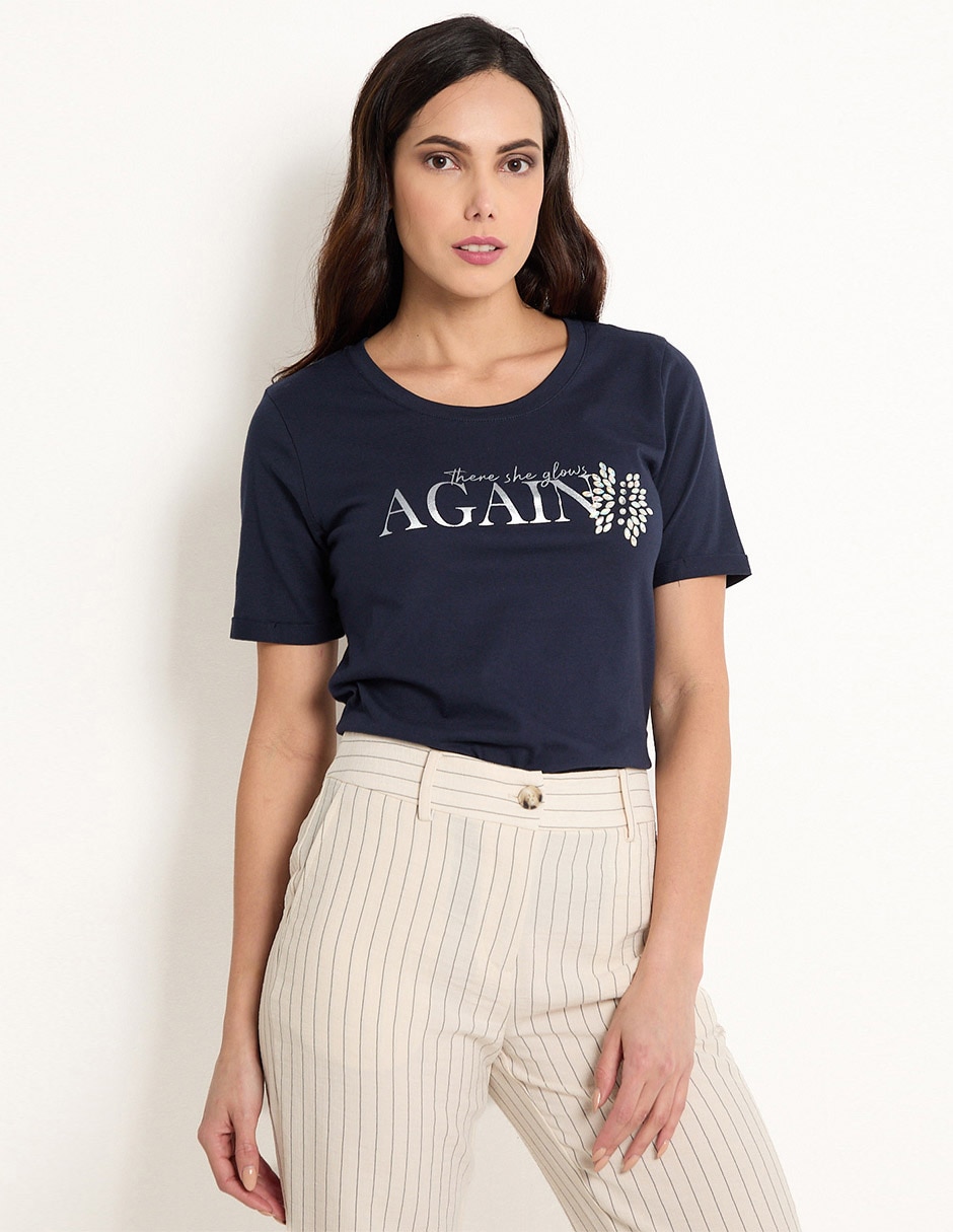 Playera manga larga cuello redondo para mujer