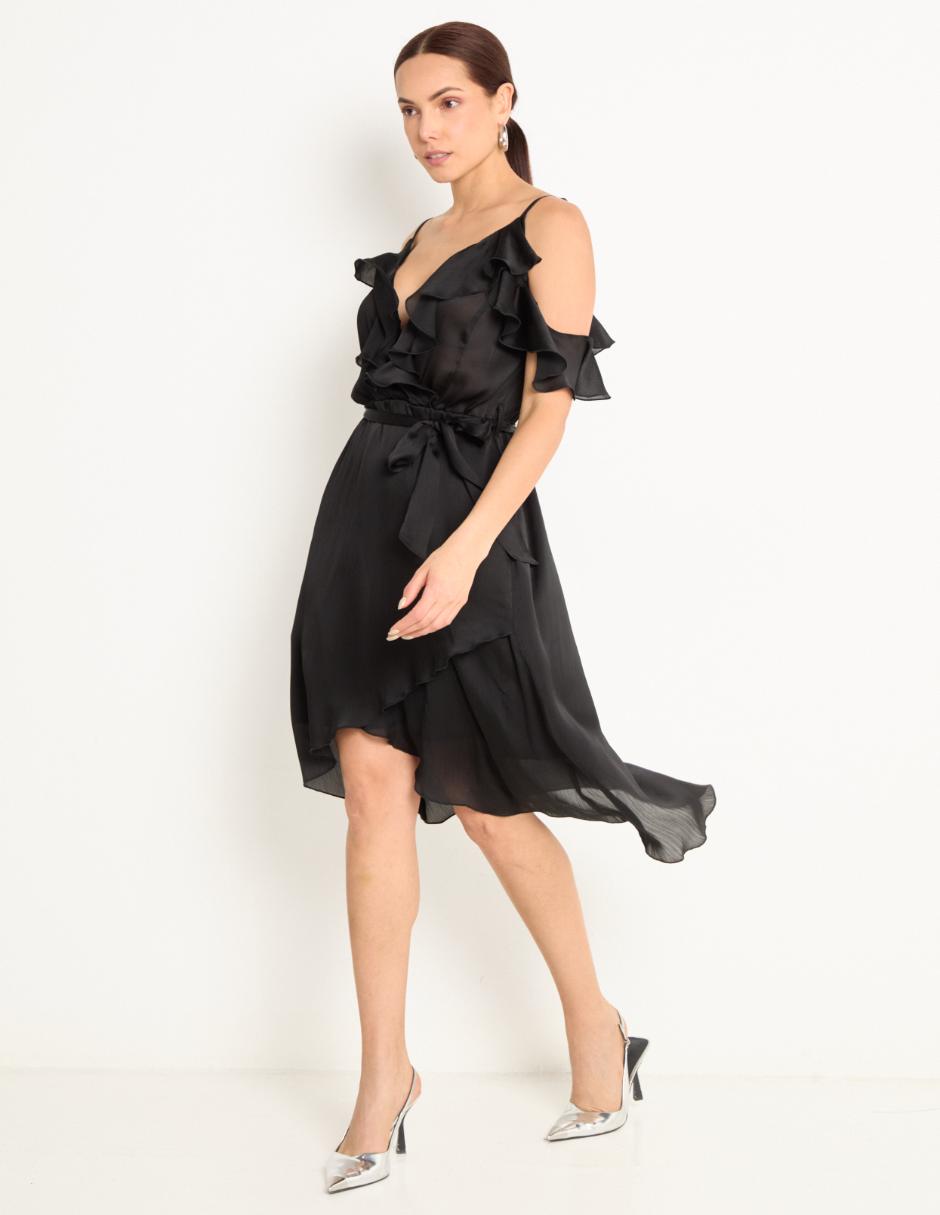 VESTIDO HIGH & LOW CONTEMP, ECH, NEGRO