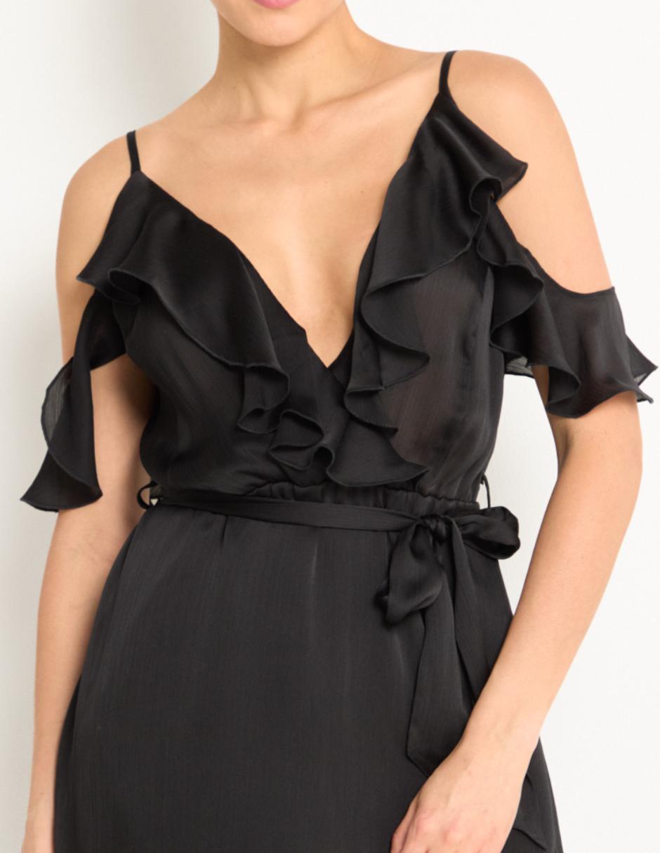 VESTIDO HIGH & LOW CONTEMP, ECH, NEGRO