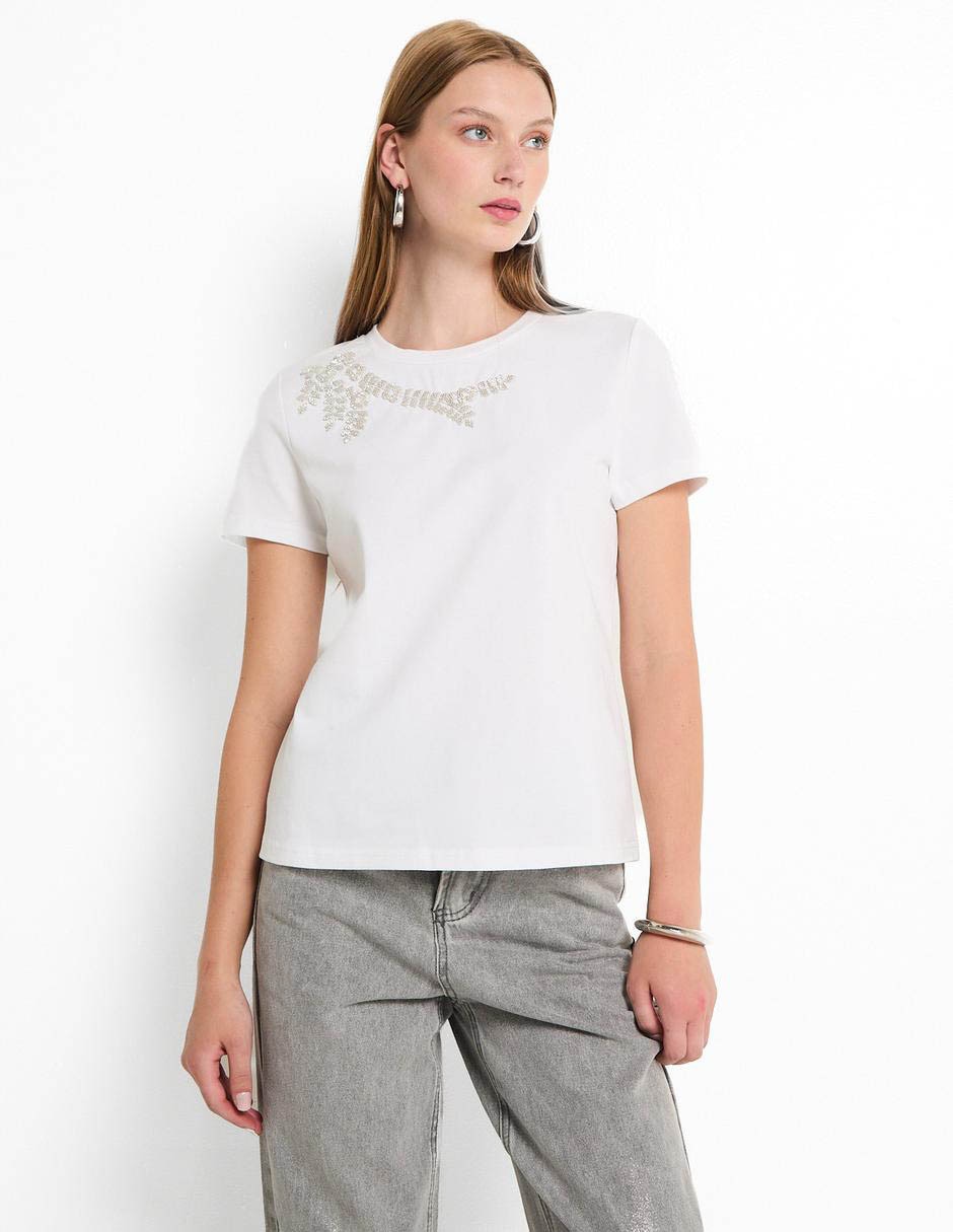 Playera manga corta cuello redondo para mujer