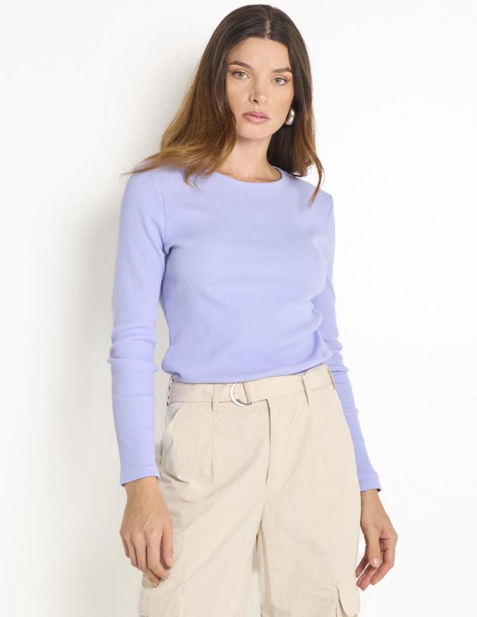 Playera manga larga cuello redondo para mujer