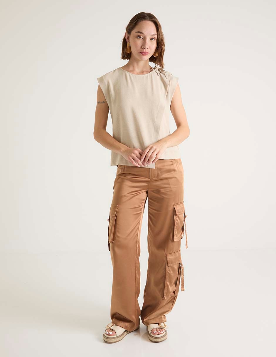 BLUSA COM25830-08 CONT, M, KHAKI CLARO