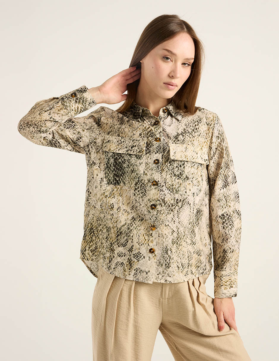 Blusa camisera manga larga para mujer