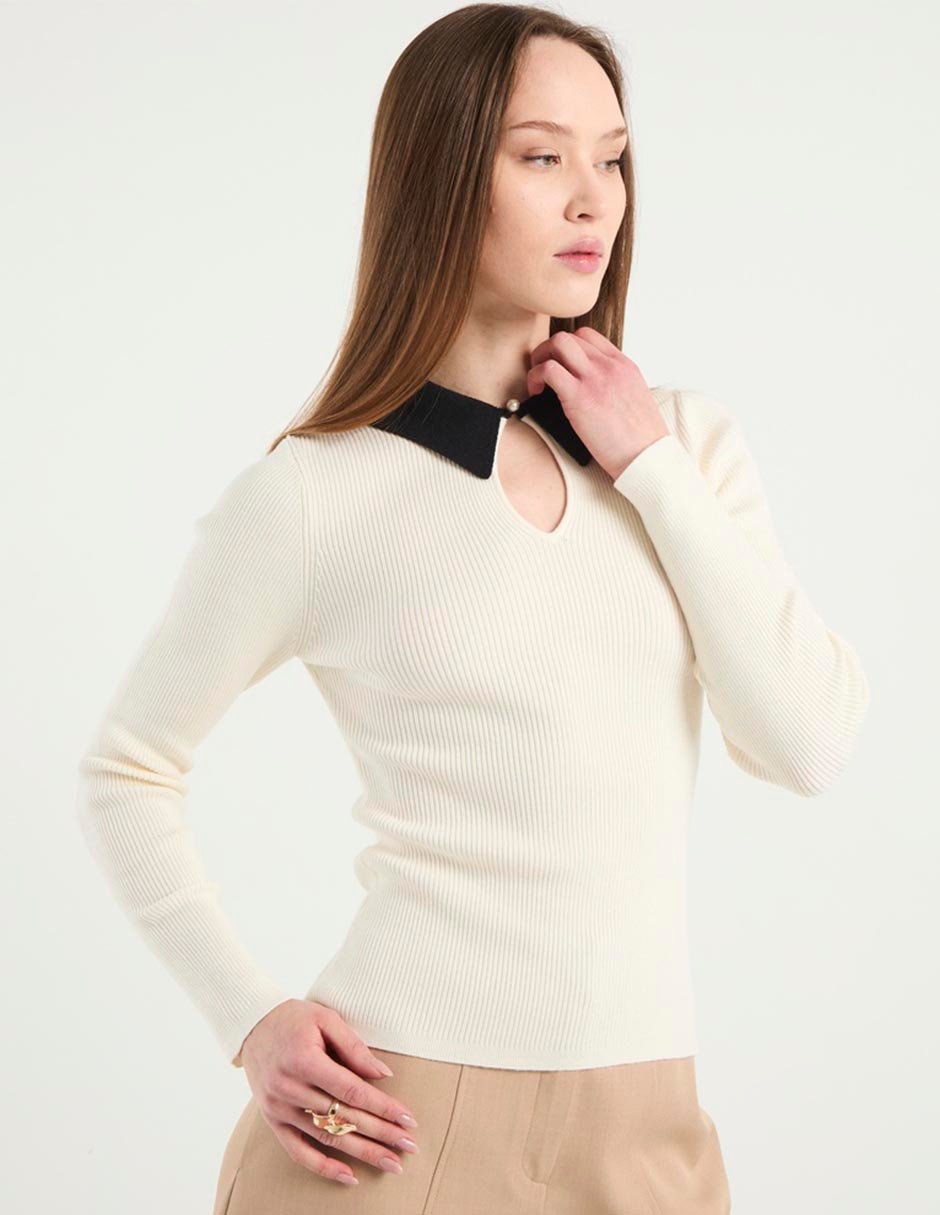 Suéter cuello camisero para mujer