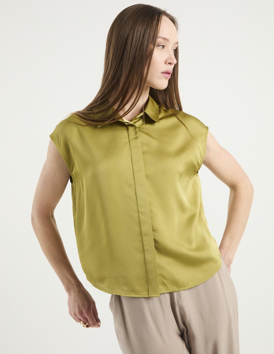 Blusa camisera manga corta para mujer