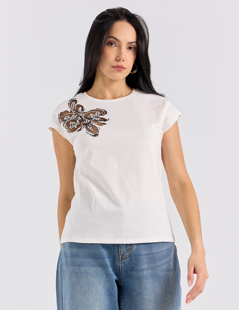 Playera manga corta cuello redondo para mujer