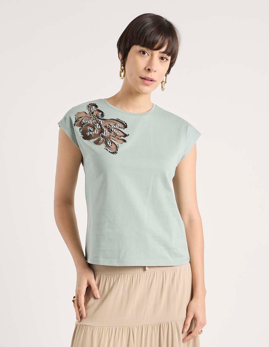 Playera manga corta cuello redondo para mujer