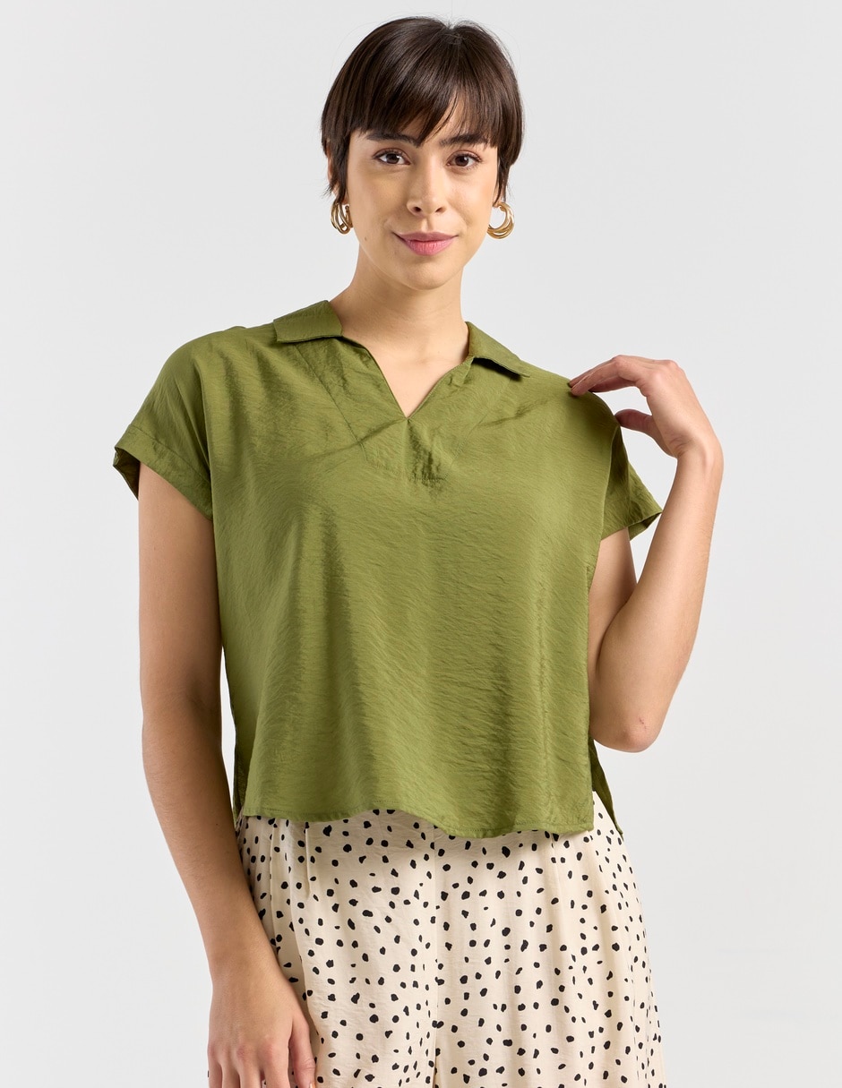 Blusa camisera manga corta para mujer