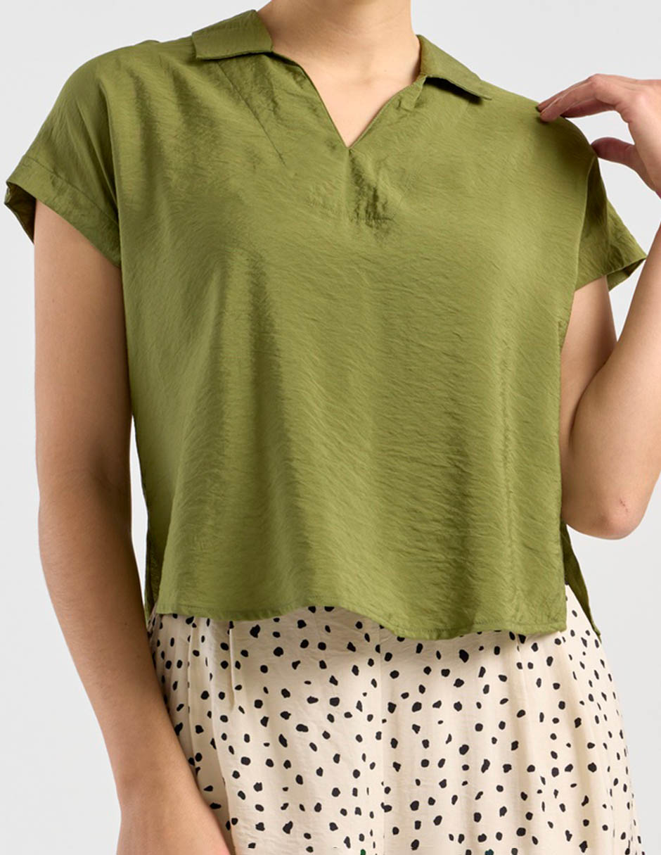 Blusa camisera manga corta para mujer 4