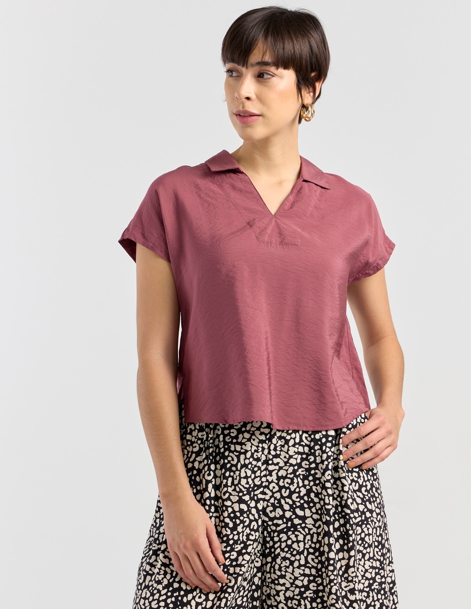Blusa camisera manga corta para mujer
