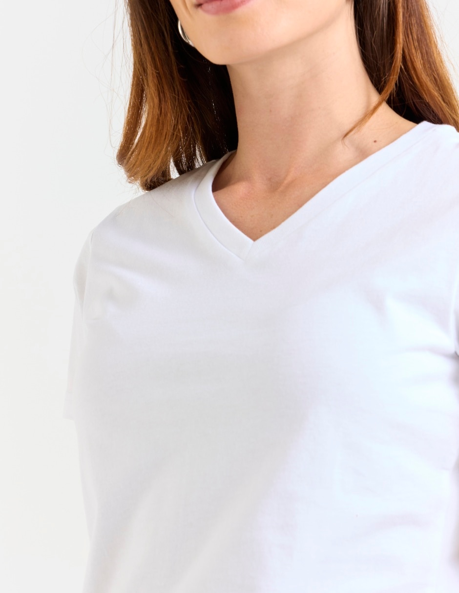Playera manga corta cuello V para mujer 4