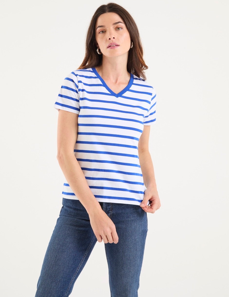 Playera manga corta cuello V para mujer