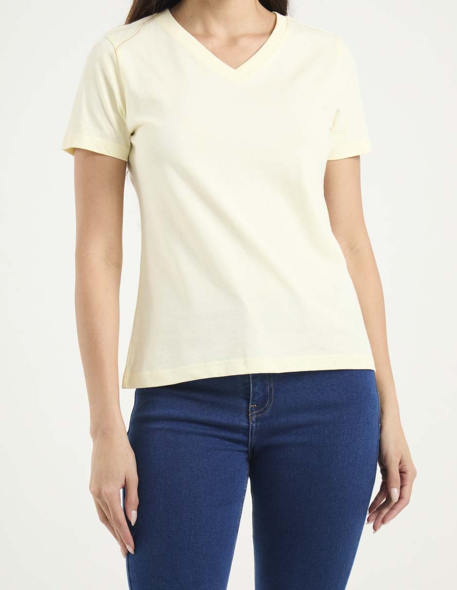 Playera manga corta cuello V para mujer 5