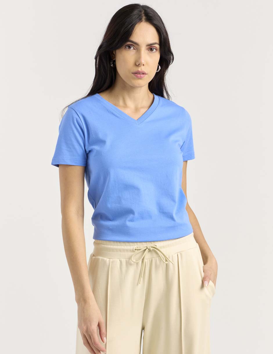 Playera manga corta cuello V para mujer